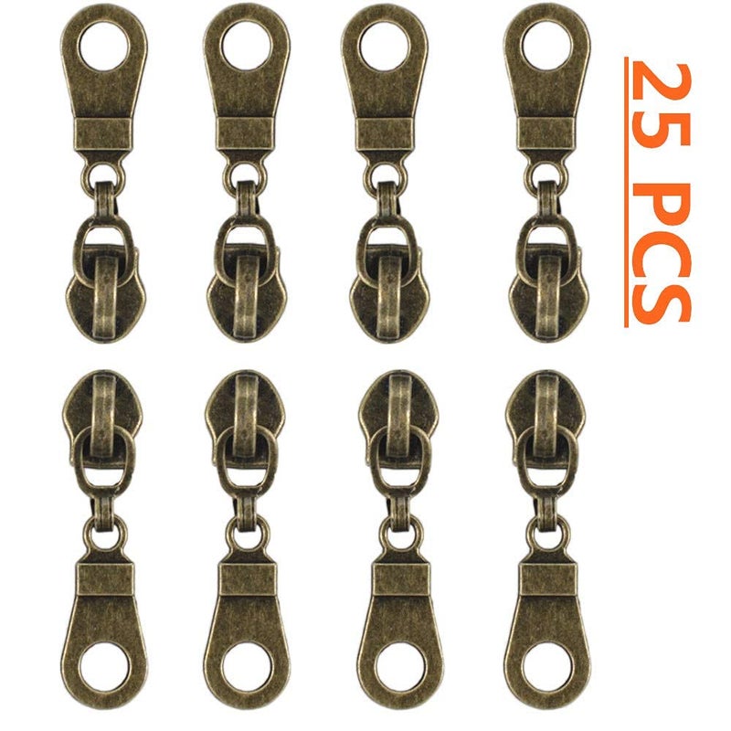 MebuZip سحابات نايلون معدنية برونزية عتيقة MebuZip #5 بطول 10 ياردات مع 25 قطعة من السحابات لحقائب الحرف اليدوية (أسود) - Image 2